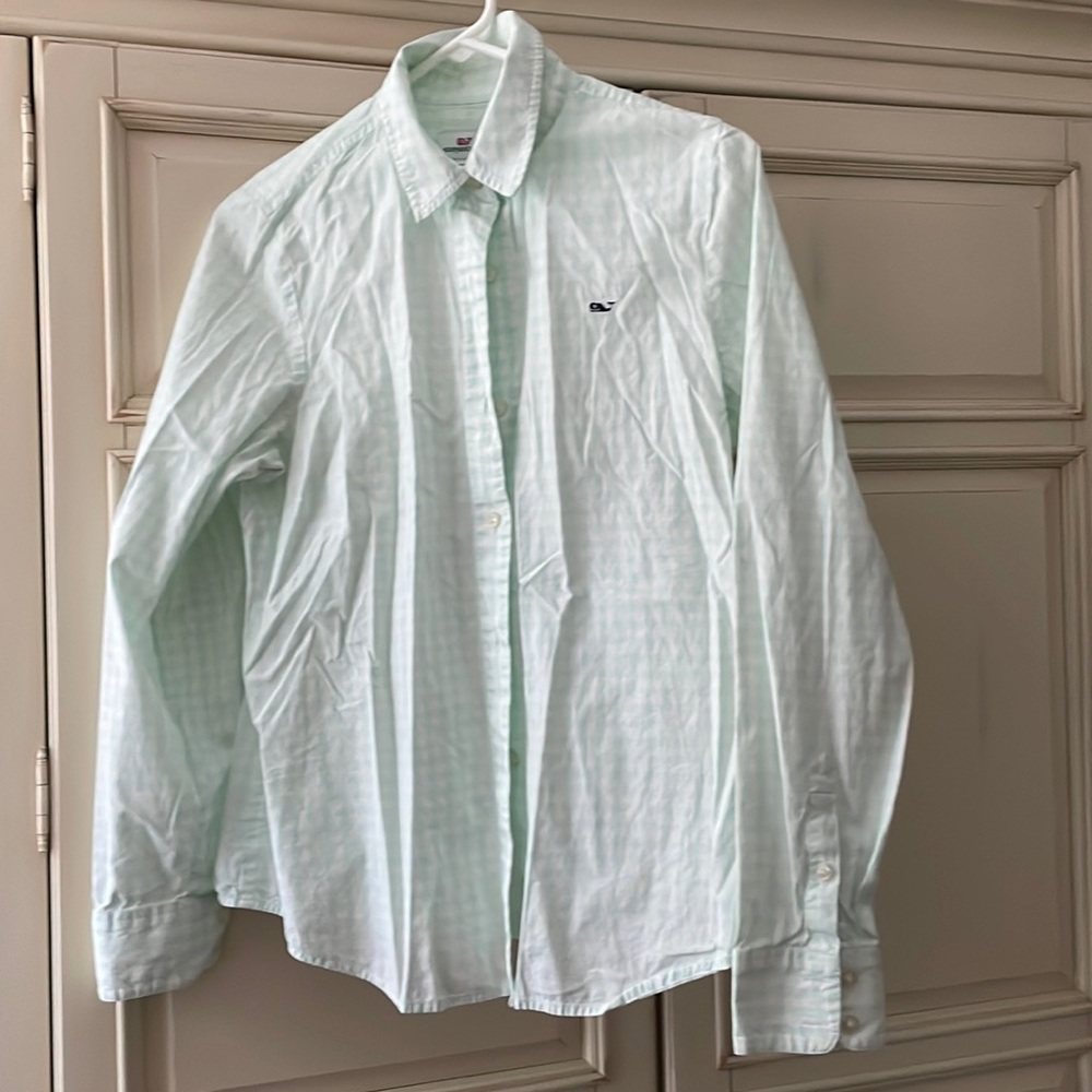 Vineyard Vines-Womens button down-sz10-mint/white check